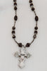 Vintage Black Onyx Cross on Black Onyx, Jasper, Hematite and Czech Turbine Bead Necklace