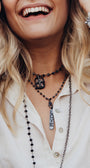 Pavé LOVE Pendant Necklace with Hematite and Sterling Silver Rosary Bead Chain
