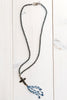 Navy Glass Bead Necklace with Cross and Bead Tassel