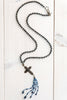 Navy Glass Bead Necklace with Cross and Bead Tassel