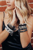 Statement Black Agate Charm Bracelet with Faceted Drop, Crystals, Pearls and Cross