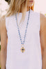 Layered Sterling Silver Sapphire Turkish Cross Pendant on Sodalite Rosary Chain Necklace