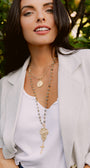 Matte Gold Plated Filigree and Cross Pendant on a Labradorite Stone Rosary Chain Necklace